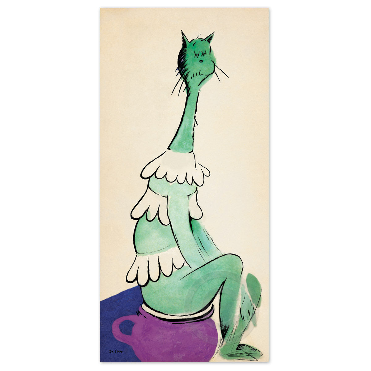 Greenish Cat on Pinkish Pot