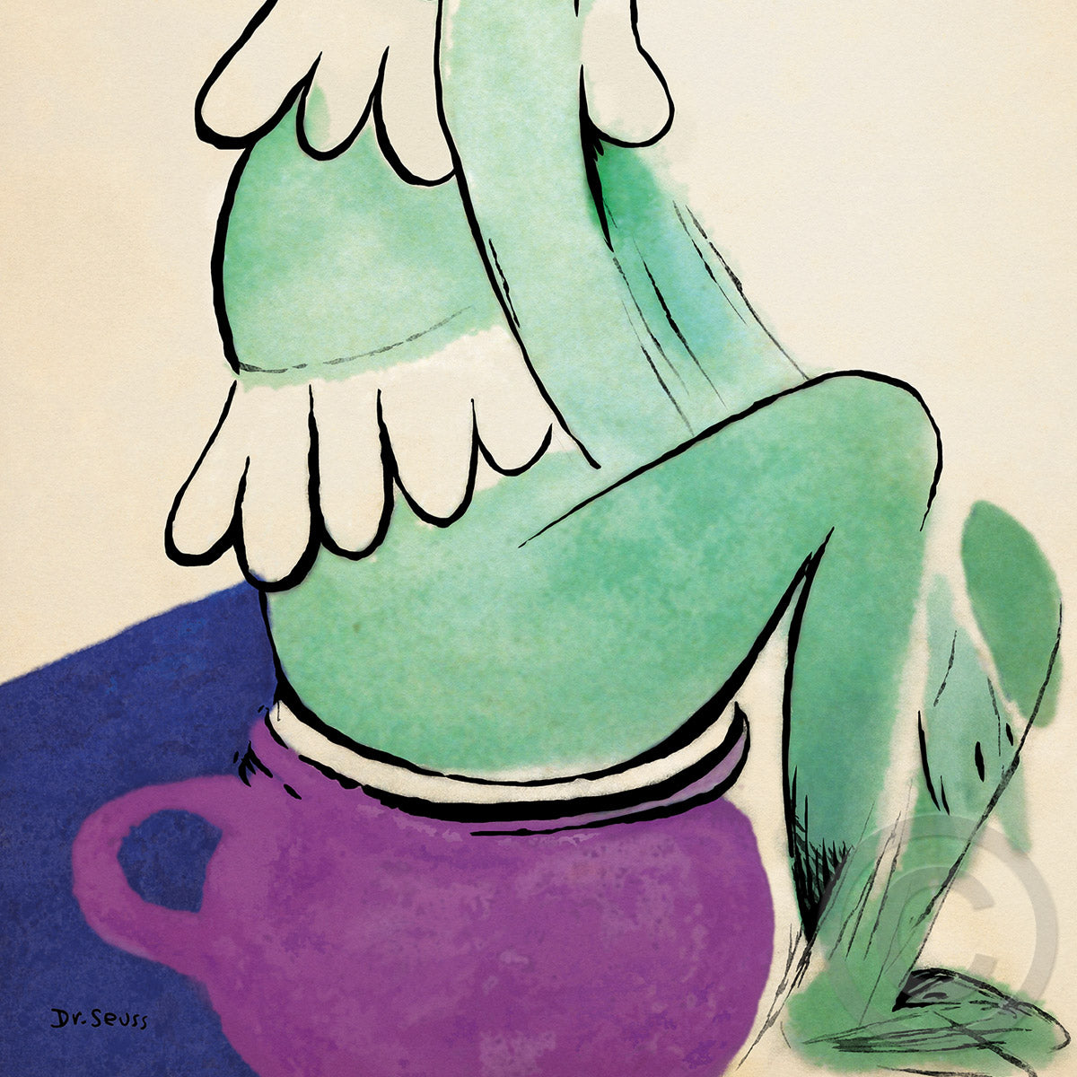 Greenish Cat on Pinkish Pot
